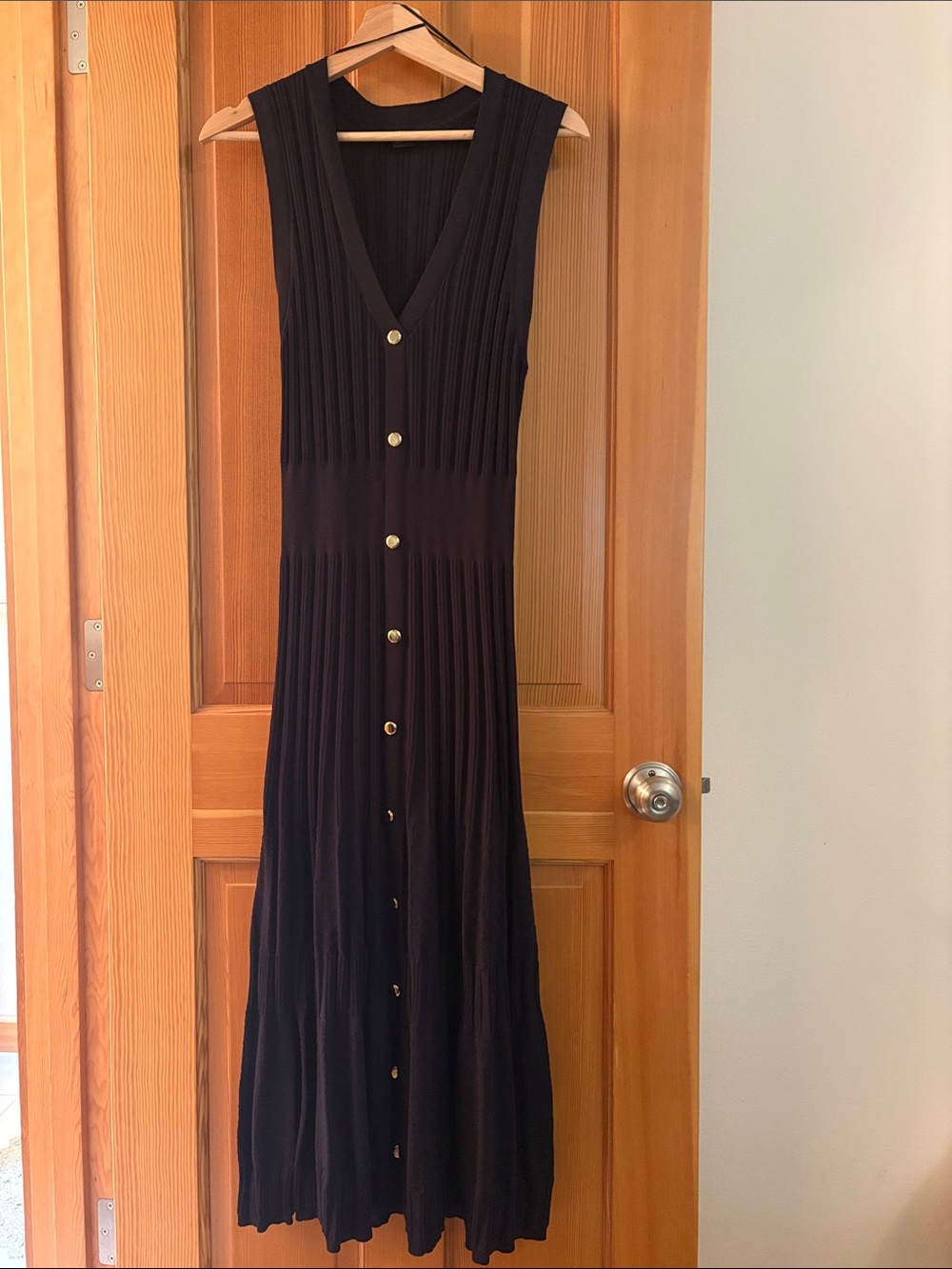 Sleeveless Navy Button-Front Sweater Dress